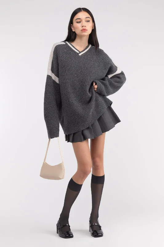 Chic Outfits Women's Sporty Chic Clothes OVERSIZED RACER DETAIL SWEATER