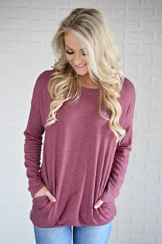Casual Chic Raspberry Elbow Patch Sweater