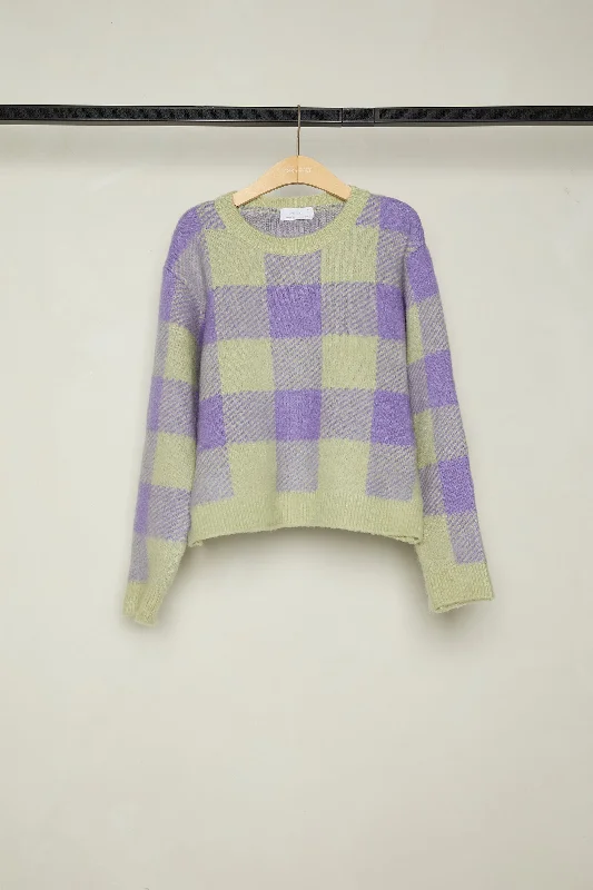 The Good Stuff Women's Effortless Casual Outfit CROPPED CHECK PRINT SWEATER