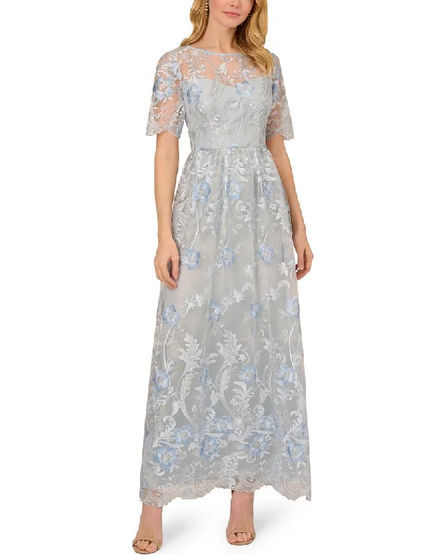 Adrianna Papell Embroidered Long Gown