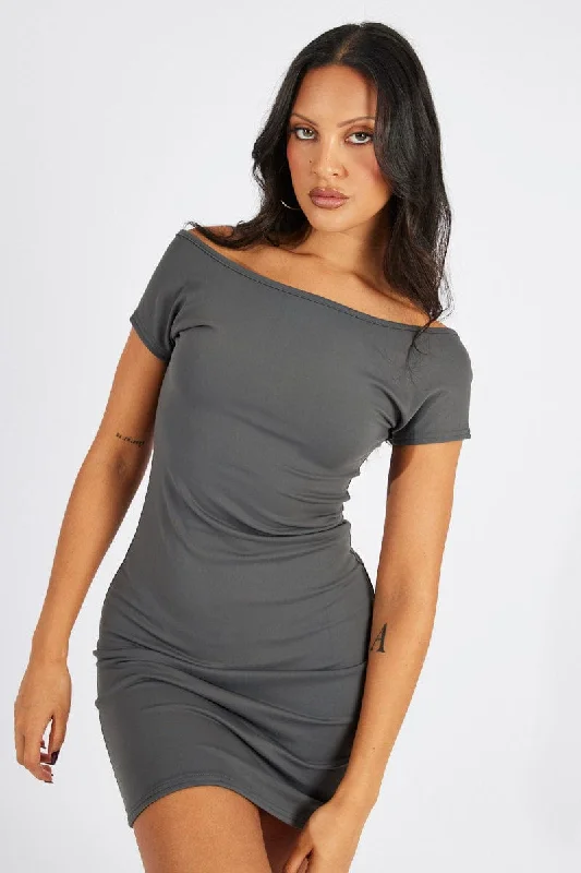 Grey Dress Short Sleeve Open Back Supersoft