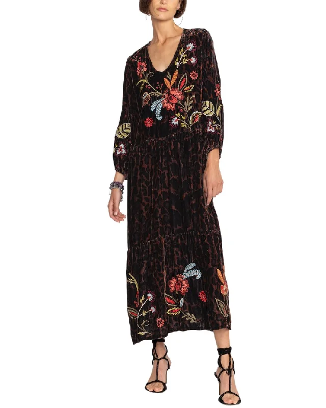 Johnny Was Isabella Velvet Tiered Silk-Blend Dress