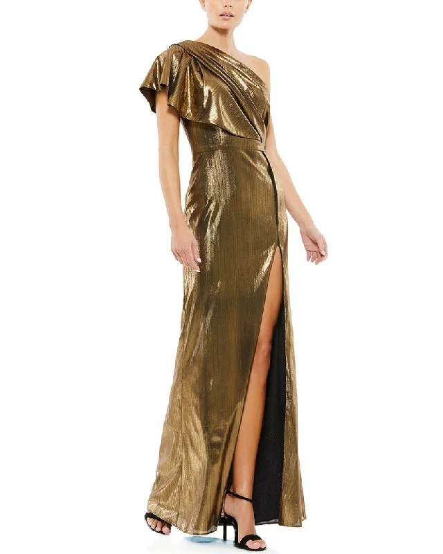 Mac Duggal Metallic Ruffle One-Shoulder Gown