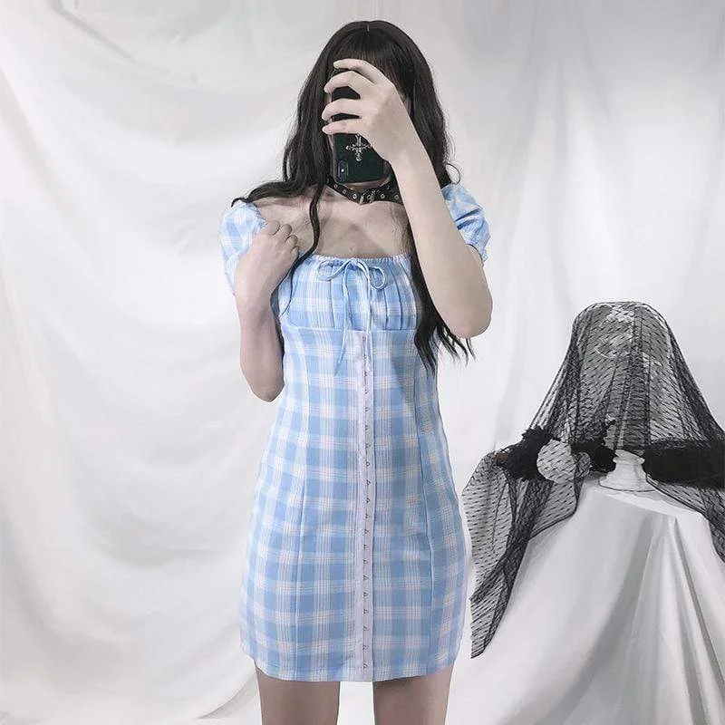 Women's Lolita Square Collar Plaid Dresses