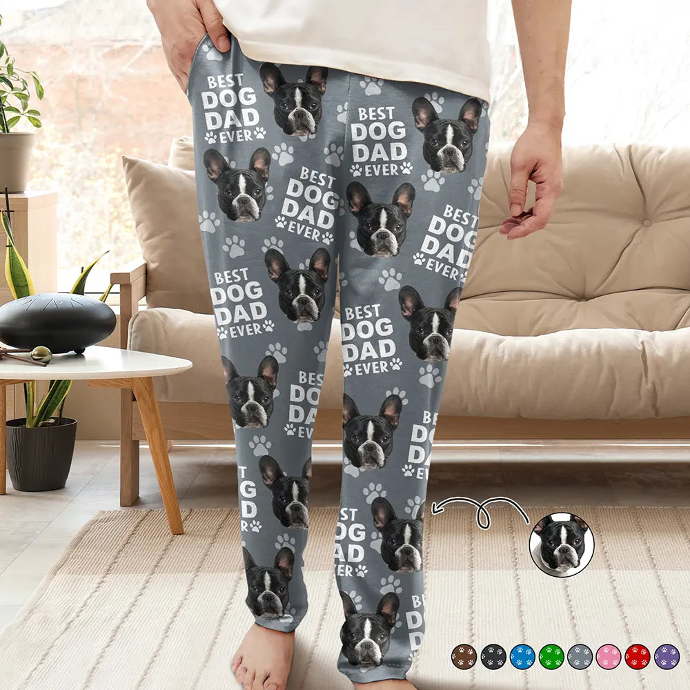 Custom Photo Best Dog Dad Ever Funny Pattern Family - Personalized Pajama Pants