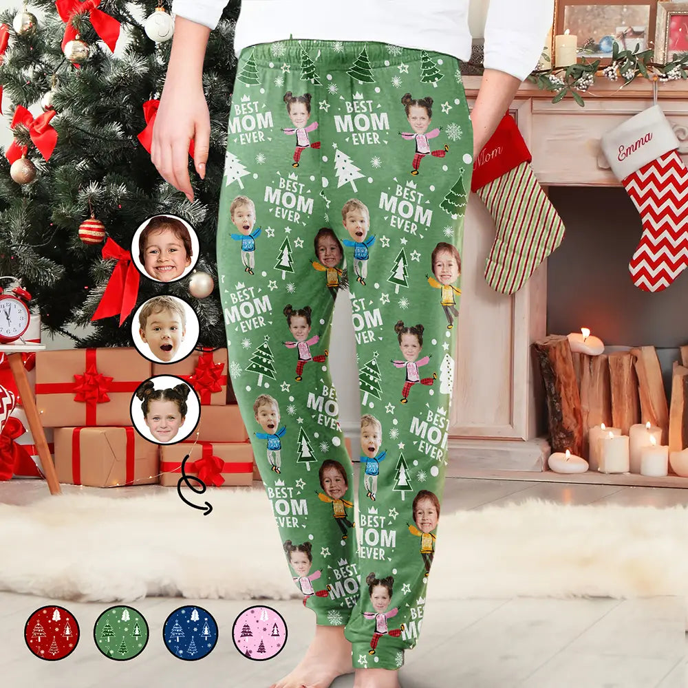 Custom Photo Best Mom Grandma Ever Pine Tree Pattern - Personalized Pajama Pants