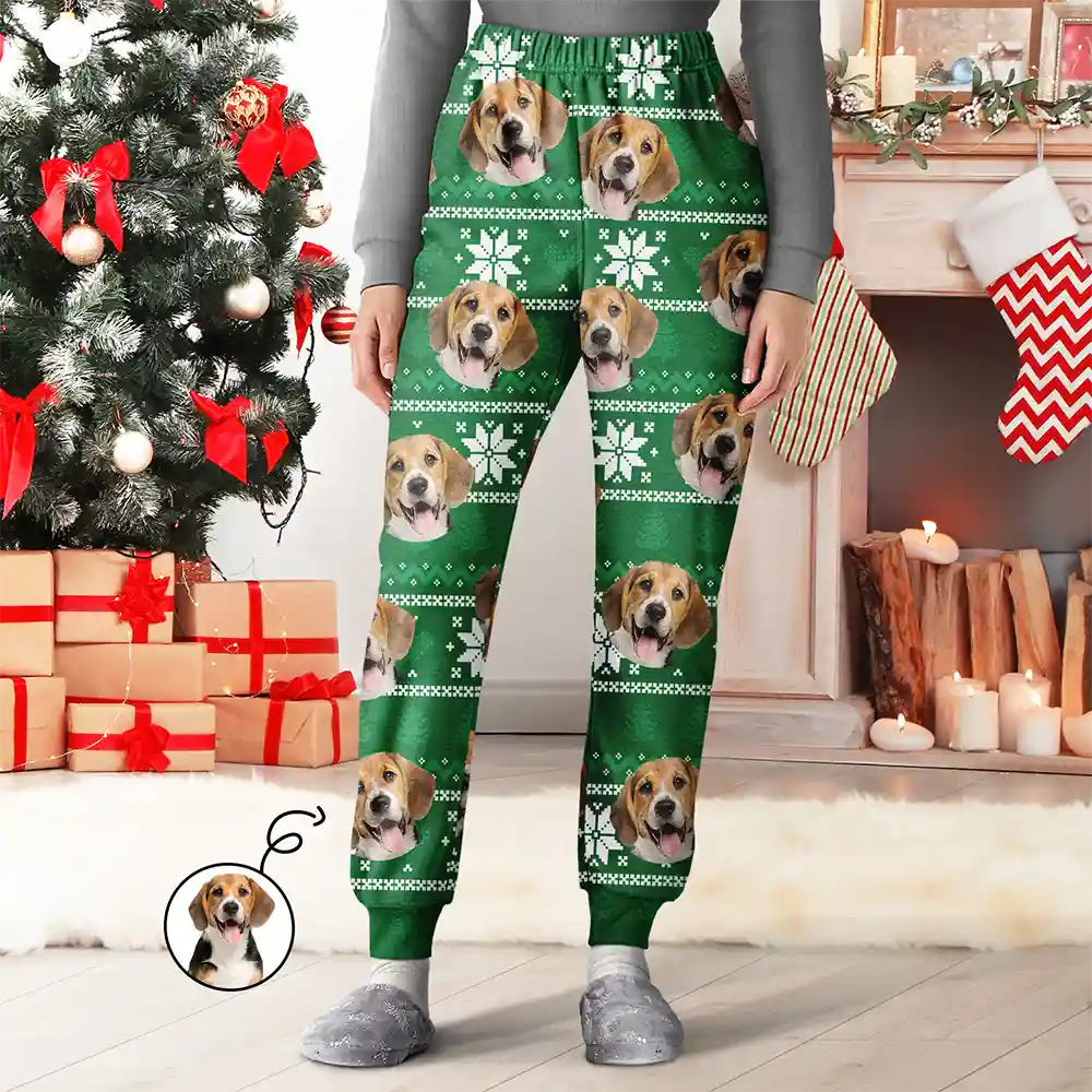 Custom Photo Christmas Couples Family Pets Face - Personalized Pajama Pants