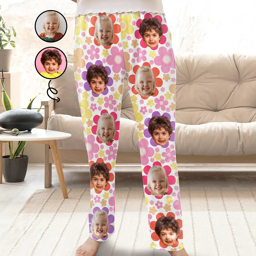 Custom Photo Face Cut Kids Pets Family - Personalized Pajama Pants