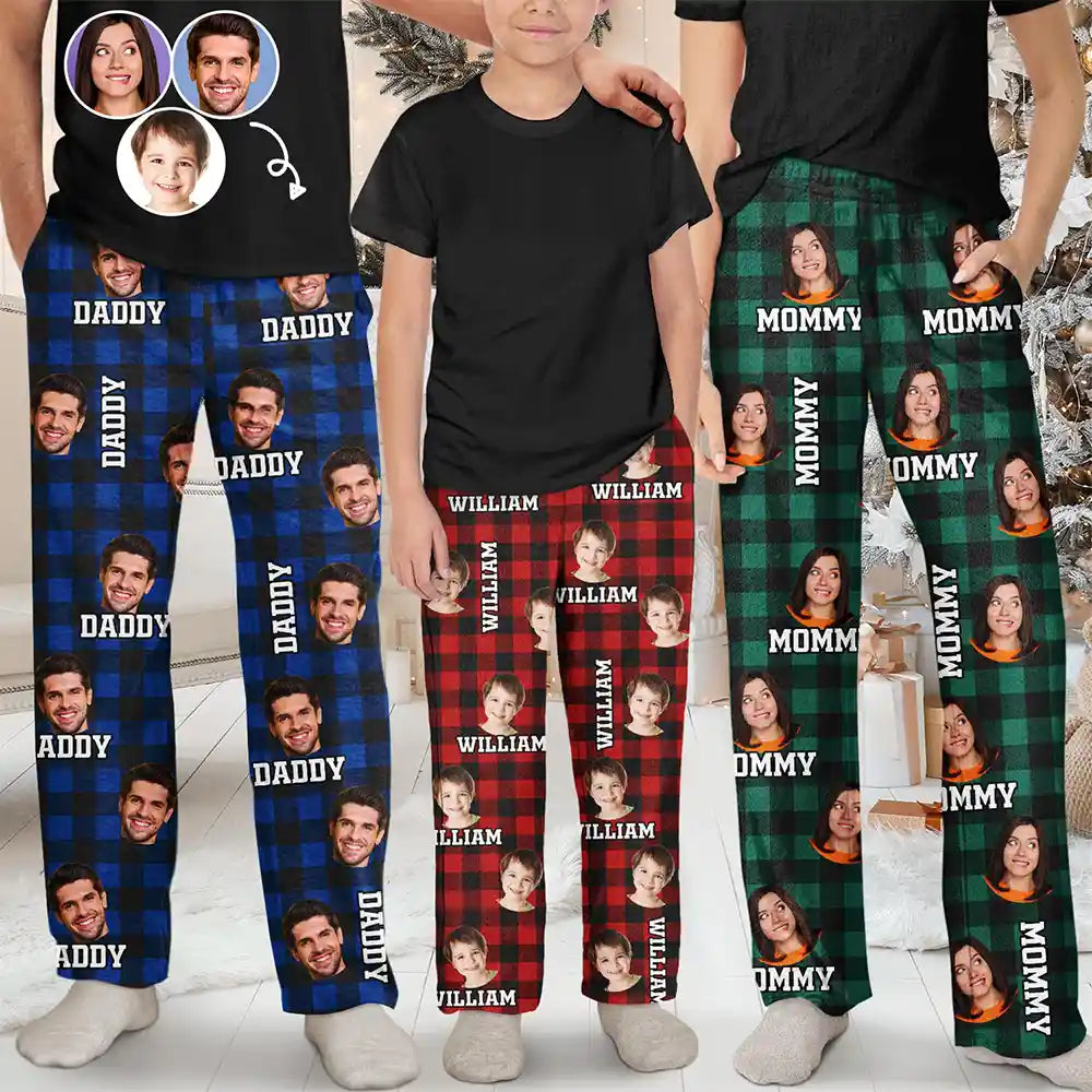 Custom Photo Family Plaid Pattern - Personalized Pajama Pants