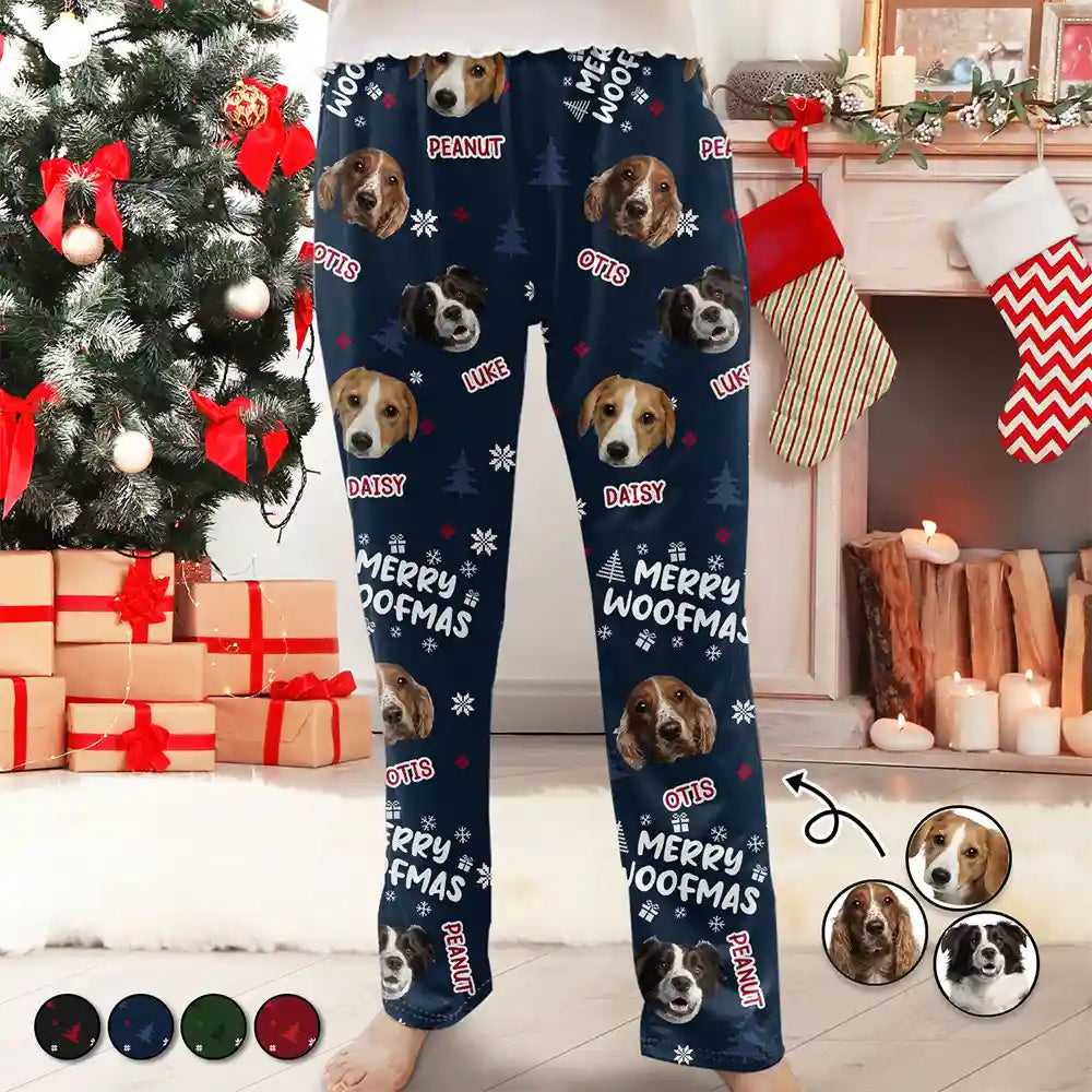 Custom Photo Funny Dogs Merry Woofmas Feliz Navidog - Personalized Pajama Pants