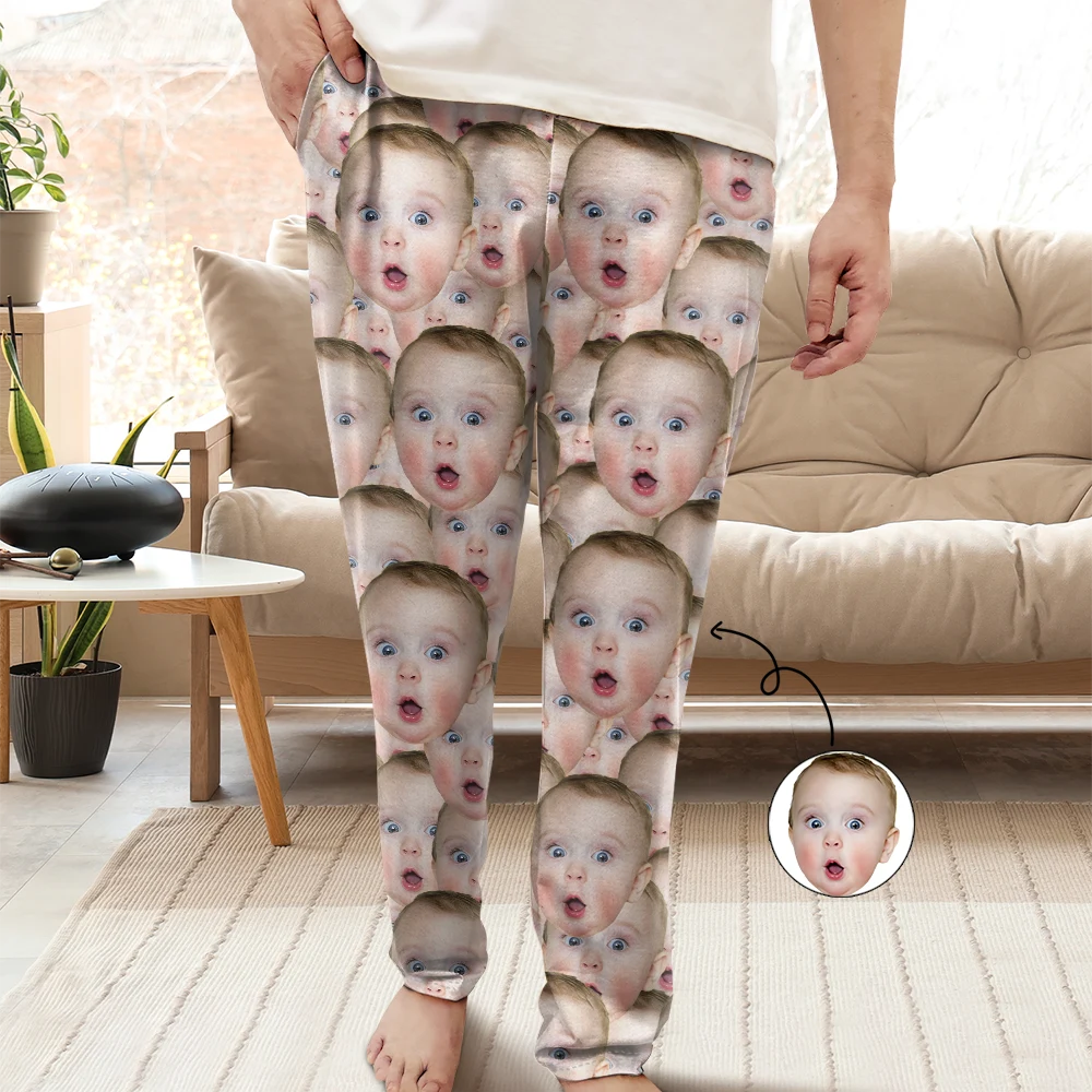 Custom Photo Funny Face Pattern Dog Cat Family - Personalized Pajama Pants