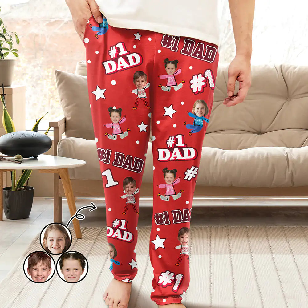 Custom Photo Funny Kids #1 Dad #1 Mom - Personalized Pajama Pants