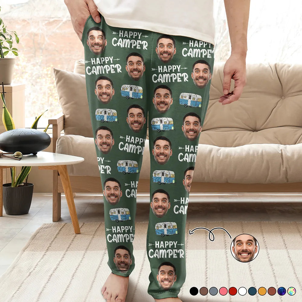 Custom Photo Happy Camper Camping - Personalized Pajama Pants