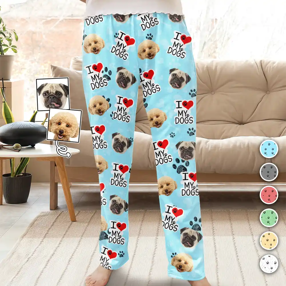 Custom Photo I Love My Dogs - Personalized Pajama Pants