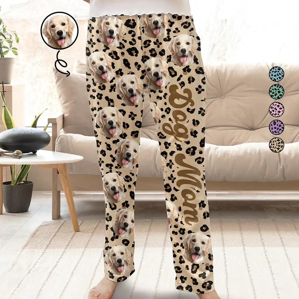 Custom Photo Pet Face With Leopard Pattern - Personalized Pajama Pants