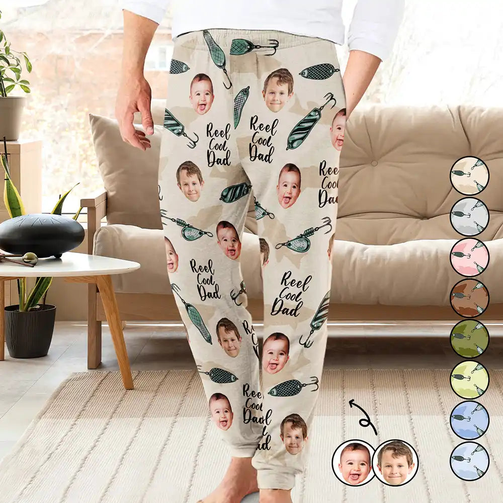 Custom Photo Reel Cool Dad Papa - Personalized Pajama Pants