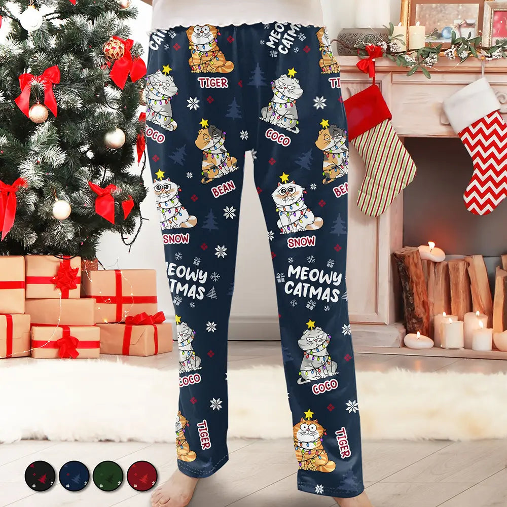 Meowy Catmas Funny Cartoon Cats - Personalized Pajama Pants