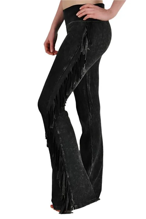 T-Party Fold Down Fringe Sides Mineral Washed Yoga Pants SS496