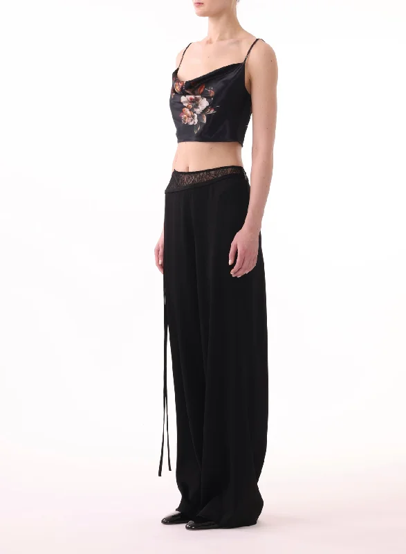 Wide Leg Pants  W/ Lace Combo Detail And Self Ties