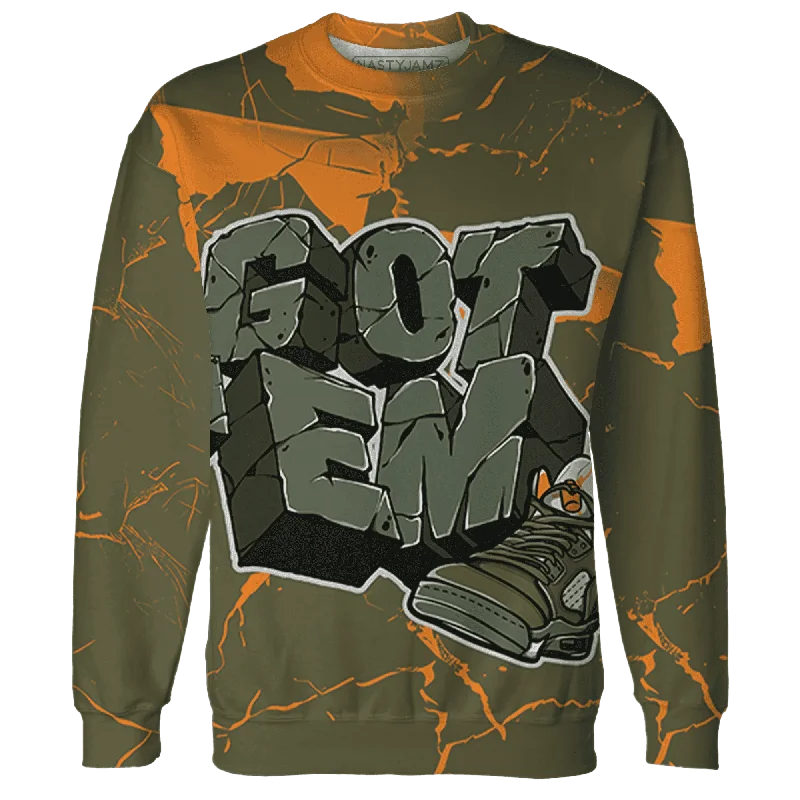 Urban Unisex Fashion Outfits Vintage Style Deals NastyJamz Olive 5s Sweatshirt Match Got Em All-Over Print Urban Unisex Fashion Outfits Vintage Style Deals NastyJamz Olive 5s Sweatshirt Match Got Em All-Over Print