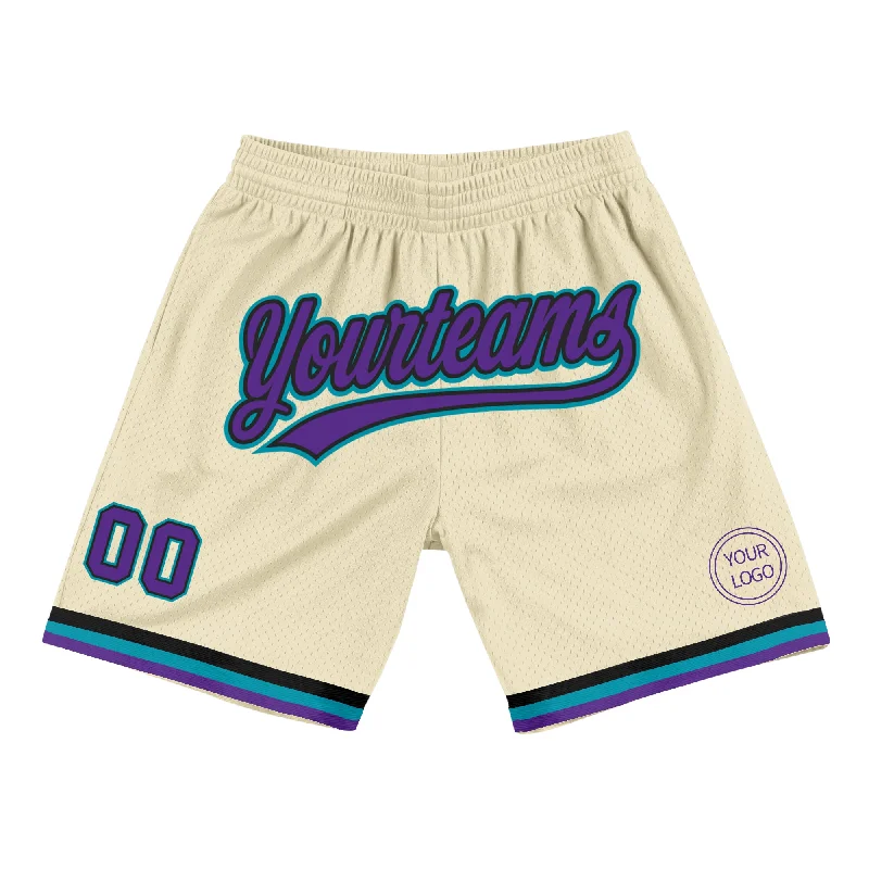 Elegant And Minimal Gender-Free Clothing Chic Style Discounts Custom Cream Purple Black-Teal Authentic Throwback Basketball Shorts Elegant And Minimal Gender-Free Clothing Chic Style Discounts Custom Cream Purple Black-Teal Authentic Throwback Basketball Shorts