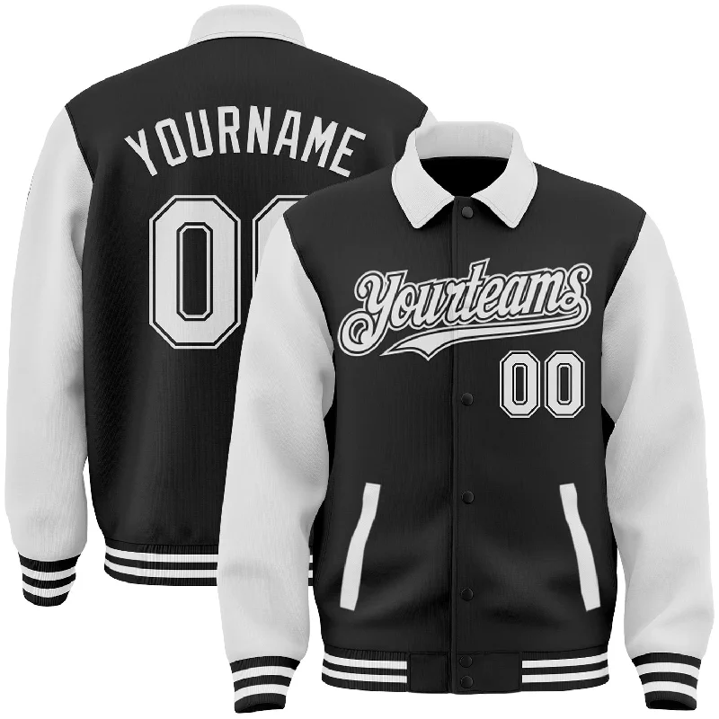Sleek And Stylish Unisex Outerwear Seasonal Picks Custom Black White Bomber Full-Snap Varsity Letterman Two Tone Lapel Collar Byron Jacket