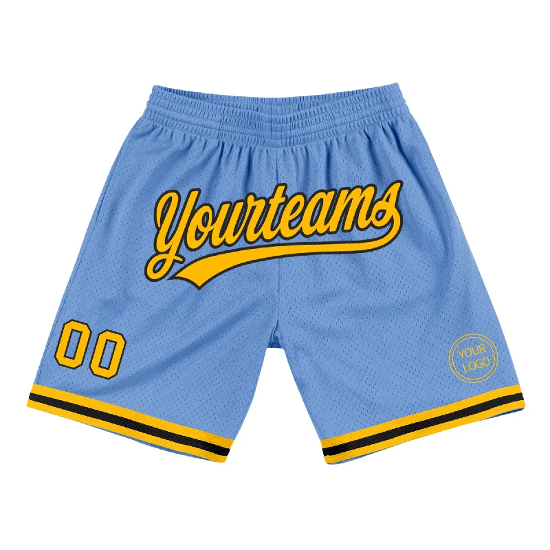 Chic And Contemporary Unisex Clothing Choices Flash Sales Custom Light Blue Gold-Black Authentic Throwback Basketball Shorts Chic And Contemporary Unisex Clothing Choices Flash Sales Custom Light Blue Gold-Black Authentic Throwback Basketball Shorts