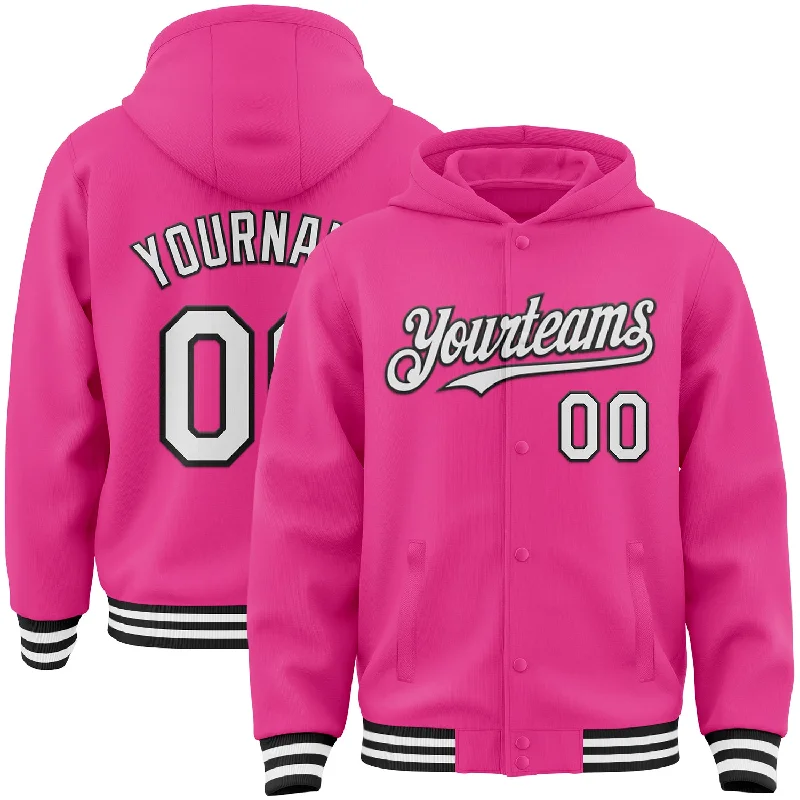 Relaxed-Fit Unisex Fashion For All-Day Comfort Hot Brand Discounts Custom Pink White-Black Bomber Full-Snap Varsity Letterman Hoodie Jacket Relaxed-Fit Unisex Fashion For All-Day Comfort Hot Brand Discounts Custom Pink White-Black Bomber Full-Snap Varsity Letterman Hoodie Jacket