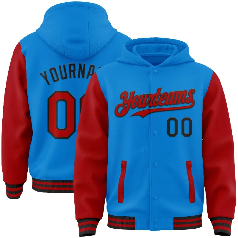 Bold And Trendy Gender-Neutral Outfits Premium Style Offers Custom Powder Blue Red-Black Bomber Full-Snap Varsity Letterman Two Tone Hoodie Jacket Bold And Trendy Gender-Neutral Outfits Premium Style Offers Custom Powder Blue Red-Black Bomber Full-Snap Varsity Letterman Two Tone Hoodie Jacket