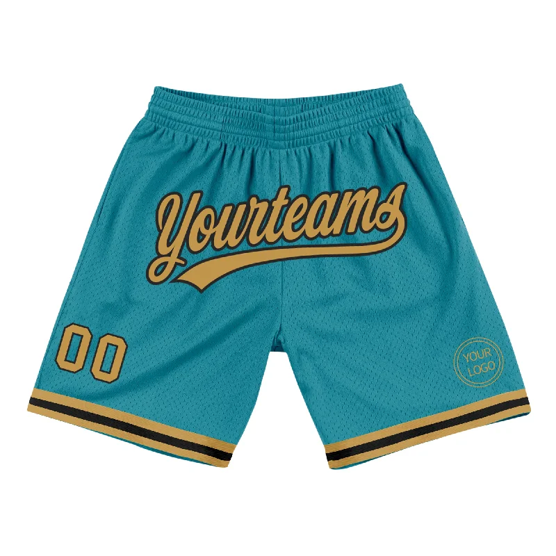 Modern Unisex Streetwear Outfits End-Of-Season Clearance Custom Teal Old Gold-Black Authentic Throwback Basketball Shorts Modern Unisex Streetwear Outfits End-Of-Season Clearance Custom Teal Old Gold-Black Authentic Throwback Basketball Shorts