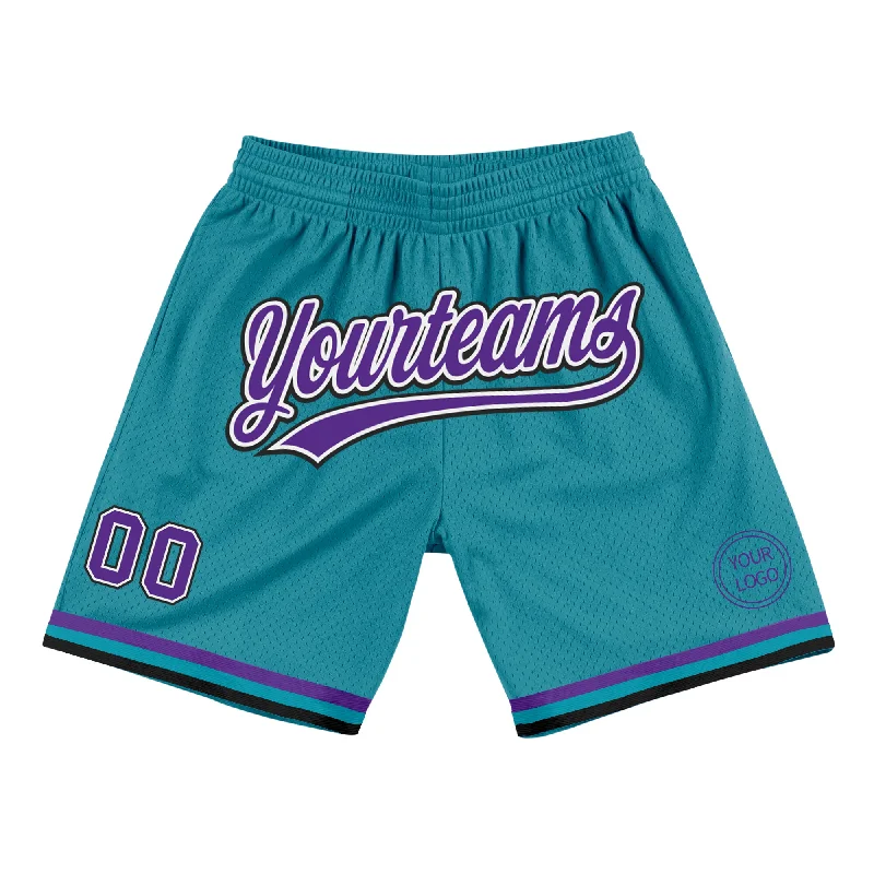 Elegant And Minimal Gender-Free Clothing Trend Leading Collection Custom Teal Purple-Black Authentic Throwback Basketball Shorts Elegant And Minimal Gender-Free Clothing Trend Leading Collection Custom Teal Purple-Black Authentic Throwback Basketball Shorts