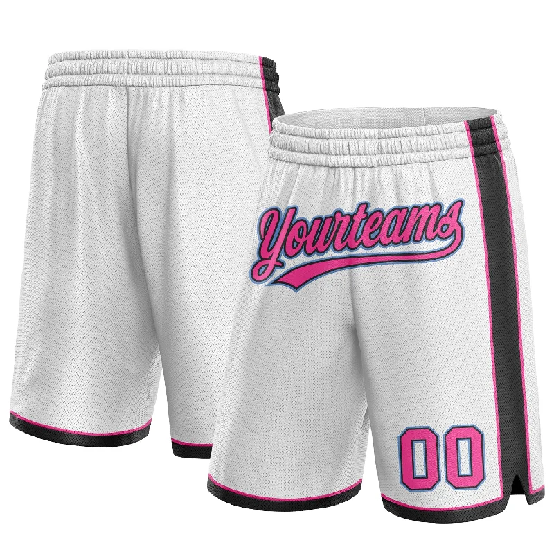 Breathable And Lightweight Unisex Wear Ends Soon Custom White Pink Black-Light Blue Authentic Basketball Shorts Breathable And Lightweight Unisex Wear Ends Soon Custom White Pink Black-Light Blue Authentic Basketball Shorts