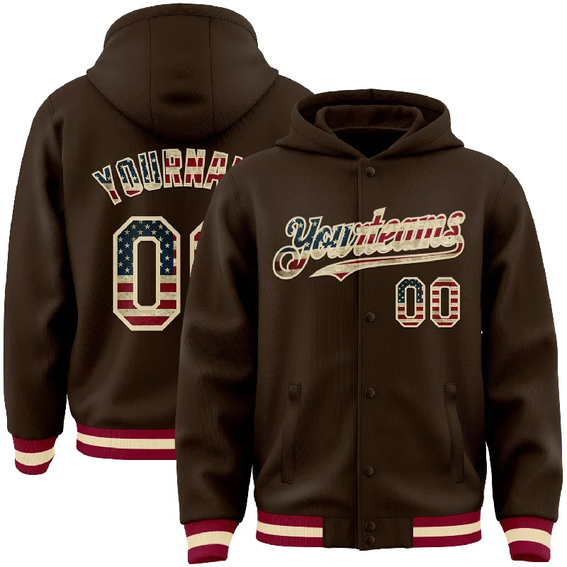 Unisex Casual Fashion Trends Swimwear Summer Blowout Custom Brown Vintage USA Flag Cream-Maroon Bomber Full-Snap Varsity Letterman Hoodie Jacket Unisex Casual Fashion Trends Swimwear Summer Blowout Custom Brown Vintage USA Flag Cream-Maroon Bomber Full-Snap Varsity Letterman Hoodie Jacket