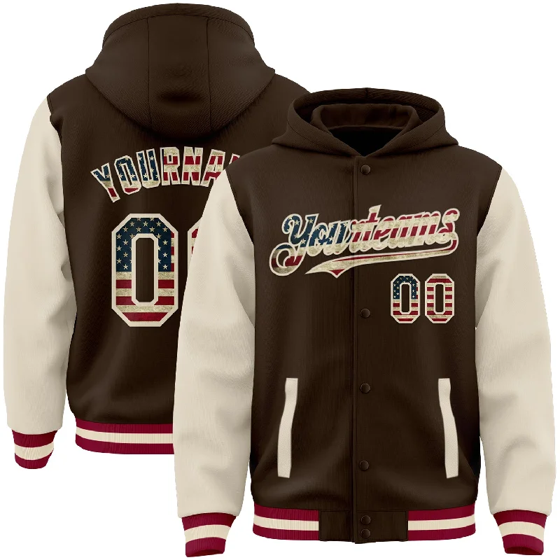 Comfortable Gender-Free Fashion Choices Top Brand Discounts Custom Brown Vintage USA Flag Cream-Maroon Bomber Full-Snap Varsity Letterman Two Tone Hoodie Jacket Comfortable Gender-Free Fashion Choices Top Brand Discounts Custom Brown Vintage USA Flag Cream-Maroon Bomber Full-Snap Varsity Letterman Two Tone Hoodie Jacket