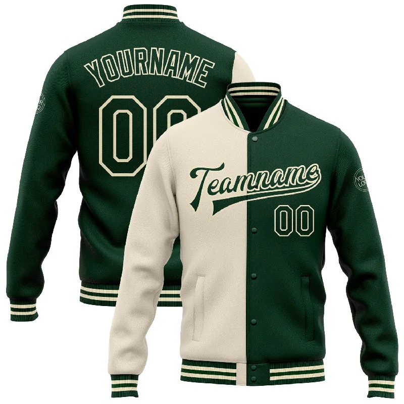 High-Quality Unisex Basics For All Occasions Casual Chic Custom Cream Green Bomber Full-Snap Varsity Letterman Split Fashion Jacket High-Quality Unisex Basics For All Occasions Casual Chic Custom Cream Green Bomber Full-Snap Varsity Letterman Split Fashion Jacket