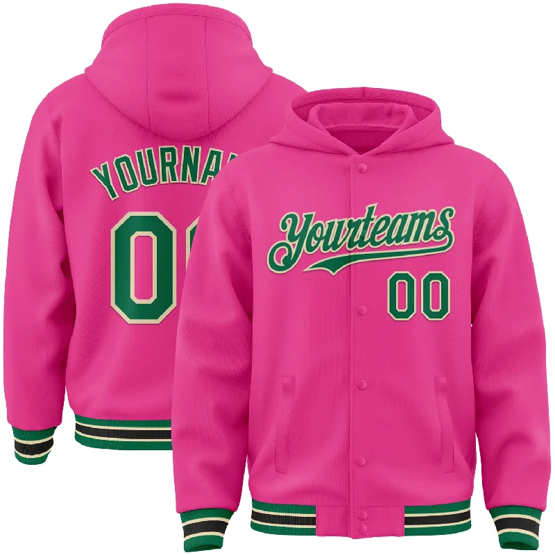Urban-Inspired Unisex Fashion Pieces Special Offer For You Custom Pink Kelly Green-Cream Bomber Full-Snap Varsity Letterman Hoodie Jacket Urban-Inspired Unisex Fashion Pieces Special Offer For You Custom Pink Kelly Green-Cream Bomber Full-Snap Varsity Letterman Hoodie Jacket