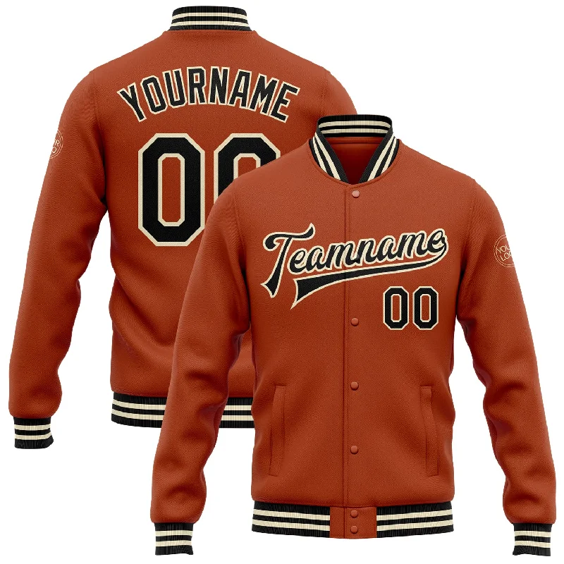 Comfortable Gender-Free Fashion Choices Latest Trends Custom Texas Orange Black-Cream Bomber Full-Snap Varsity Letterman Jacket Comfortable Gender-Free Fashion Choices Latest Trends Custom Texas Orange Black-Cream Bomber Full-Snap Varsity Letterman Jacket