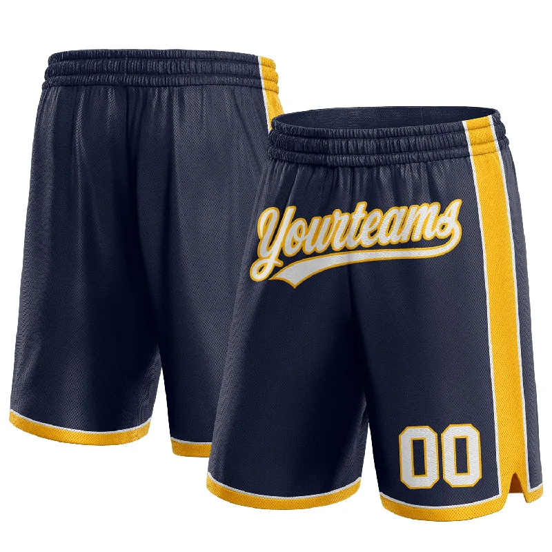 Casual Yet Sophisticated Unisex Fashion Sustainable Fashion Extravaganza Custom Navy White-Gold Authentic Basketball Shorts Casual Yet Sophisticated Unisex Fashion Sustainable Fashion Extravaganza Custom Navy White-Gold Authentic Basketball Shorts
