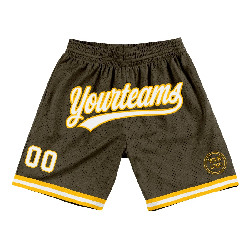 Relaxed-Fit Unisex Fashion For All-Day Comfort Imeless Style Custom Olive White-Gold Authentic Throwback Salute To Service Basketball Shorts Relaxed-Fit Unisex Fashion For All-Day Comfort Imeless Style Custom Olive White-Gold Authentic Throwback Salute To Service Basketball Shorts