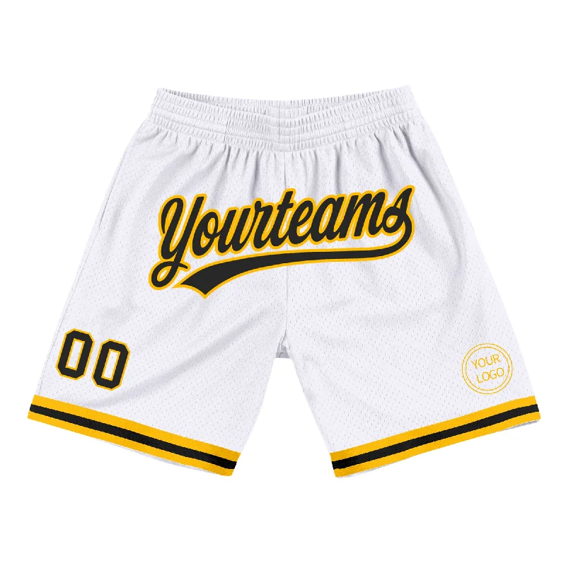 Gender-Neutral Fashion For Everyday Style Catch Every Fashion Trend Custom White Black-Gold Authentic Throwback Basketball Shorts Gender-Neutral Fashion For Everyday Style Catch Every Fashion Trend Custom White Black-Gold Authentic Throwback Basketball Shorts