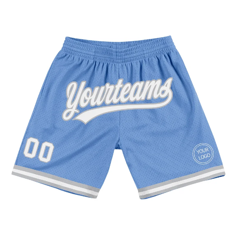 Contemporary Gender-Free Clothing Styles Trendy Fashion Sale Custom Light Blue White-Gray Authentic Throwback Basketball Shorts Contemporary Gender-Free Clothing Styles Trendy Fashion Sale Custom Light Blue White-Gray Authentic Throwback Basketball Shorts