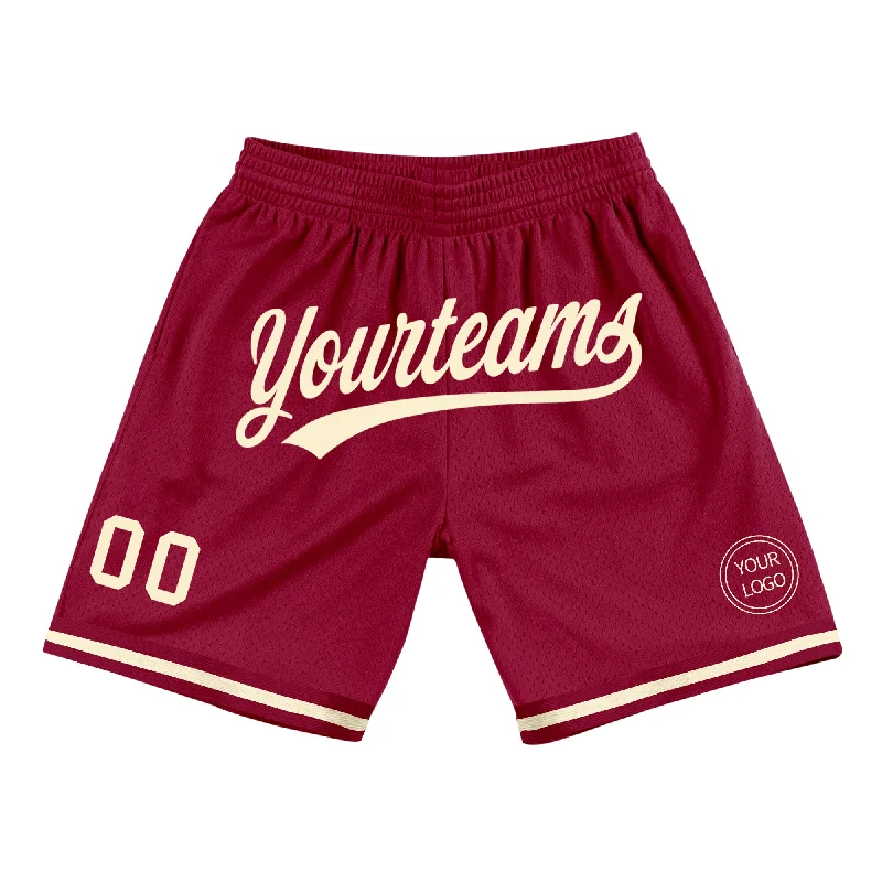 Functional And Stylish Unisex Outerwear Refined Fashion Sale Custom Maroon Cream Authentic Throwback Basketball Shorts Functional And Stylish Unisex Outerwear Refined Fashion Sale Custom Maroon Cream Authentic Throwback Basketball Shorts