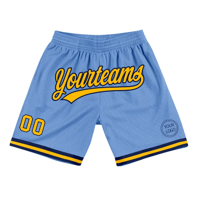 Fashion-Forward Unisex Apparel Limited Time Flash Sale Custom Light Blue Gold-Navy Authentic Throwback Basketball Shorts Fashion-Forward Unisex Apparel Limited Time Flash Sale Custom Light Blue Gold-Navy Authentic Throwback Basketball Shorts