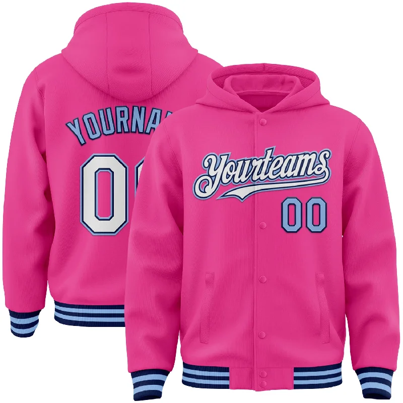Unisex Everyday Fashion Essentials Exclusive Deals Online Custom Pink Navy-Light Blue Bomber Full-Snap Varsity Letterman Hoodie Jacket Unisex Everyday Fashion Essentials Exclusive Deals Online Custom Pink Navy-Light Blue Bomber Full-Snap Varsity Letterman Hoodie Jacket