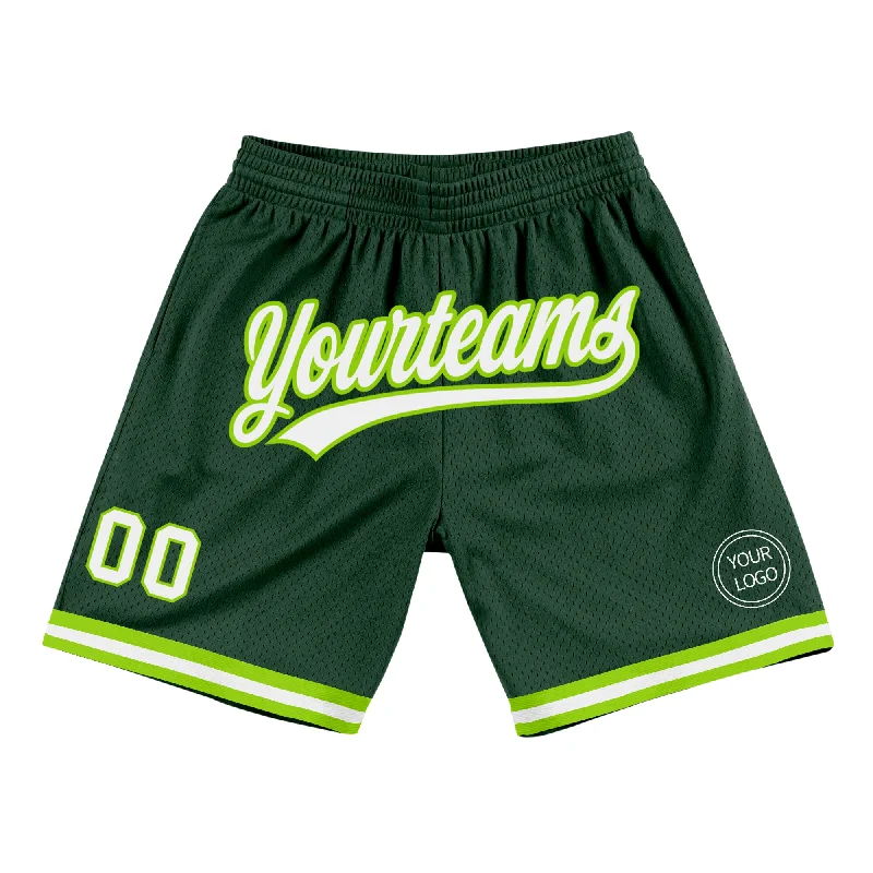 Breathable And Lightweight Unisex Wear Classy Style Discounts Custom Hunter Green White-Neon Green Authentic Throwback Basketball Shorts Breathable And Lightweight Unisex Wear Classy Style Discounts Custom Hunter Green White-Neon Green Authentic Throwback Basketball Shorts