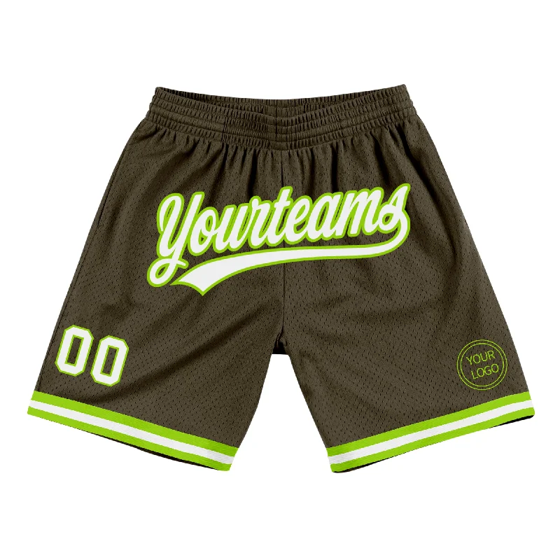 Oversized Unisex Apparel For Effortless Style Save Big Custom Olive White-Neon Green Authentic Throwback Salute To Service Basketball Shorts Oversized Unisex Apparel For Effortless Style Save Big Custom Olive White-Neon Green Authentic Throwback Salute To Service Basketball Shorts