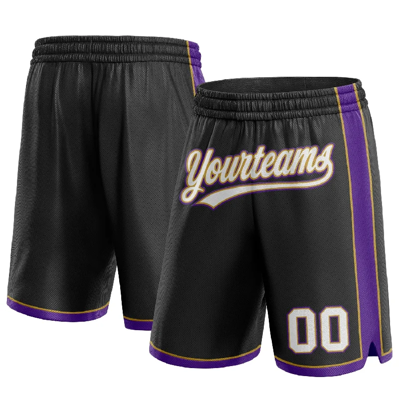 Unisex Casual Fashion Trends Chic And Trendy Custom Black White Old Gold-Purple Authentic Basketball Shorts Unisex Casual Fashion Trends Chic And Trendy Custom Black White Old Gold-Purple Authentic Basketball Shorts