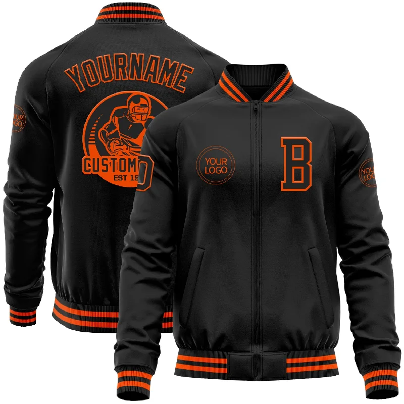 Effortless And Modern Unisex Dressing New Season Fashion Preview Sale Custom Black Orange Bomber Varsity Letterman Zipper Jacket Effortless And Modern Unisex Dressing New Season Fashion Preview Sale Custom Black Orange Bomber Varsity Letterman Zipper Jacket