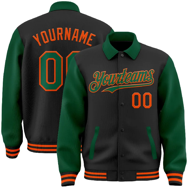 Contemporary Gender-Free Clothing Styles Daily Deals Custom Black Kelly Green-Orange Bomber Full-Snap Varsity Letterman Two Tone Lapel Collar Byron Jacket