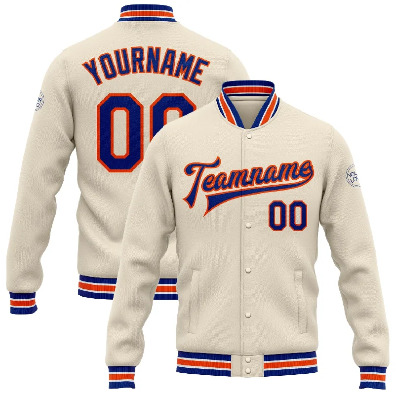 Modern Unisex Wardrobe Staples Dive Into Trendy Styles Custom Cream Royal-Orange Bomber Full-Snap Varsity Letterman Jacket Modern Unisex Wardrobe Staples Dive Into Trendy Styles Custom Cream Royal-Orange Bomber Full-Snap Varsity Letterman Jacket